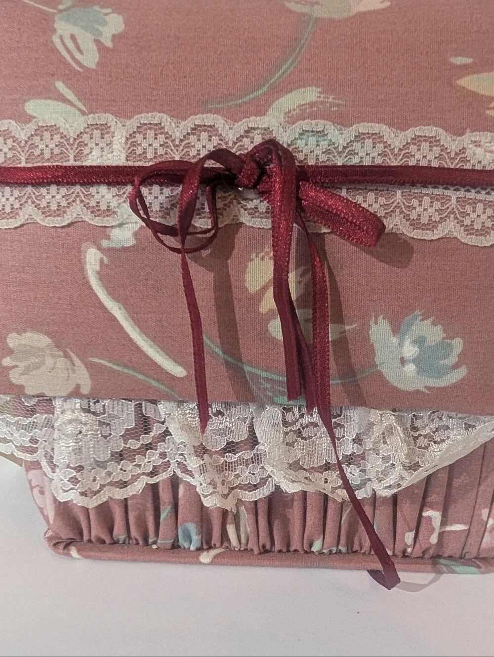 VTG Teleflora White Bear in Dusty Rose Floral Fabric Box, Get Well